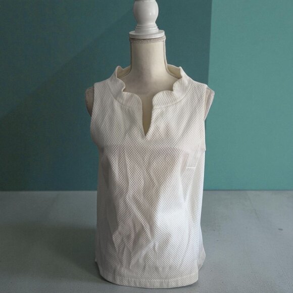 SARA CAMPBELL White Scalloped Cotton Blend Tank Top Size Medium - Picture 2 of 10